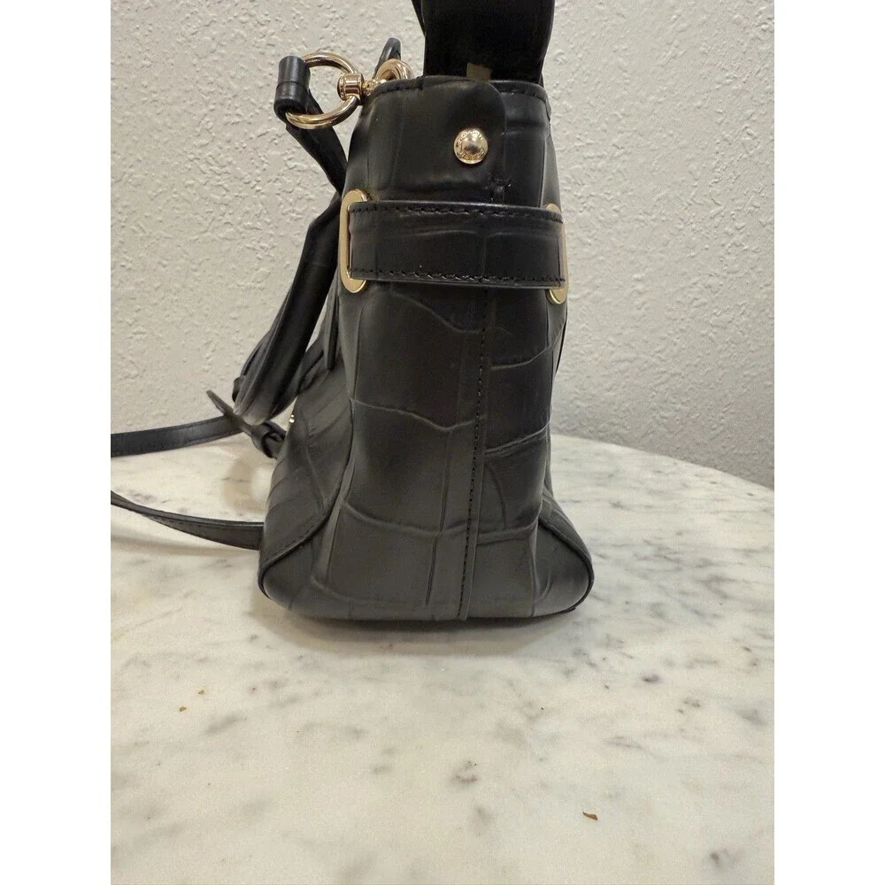 Coach Black Croc Embossed Leather Satchel Shoulder Crossbody Bag - Picture 10 of 11
